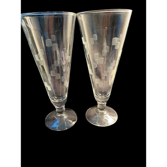 Set of Four Vintage Anchor Hocking Grey Etched CUBIST Pilsner Glasses 7 1/2” MCM - Picture 11 of 12